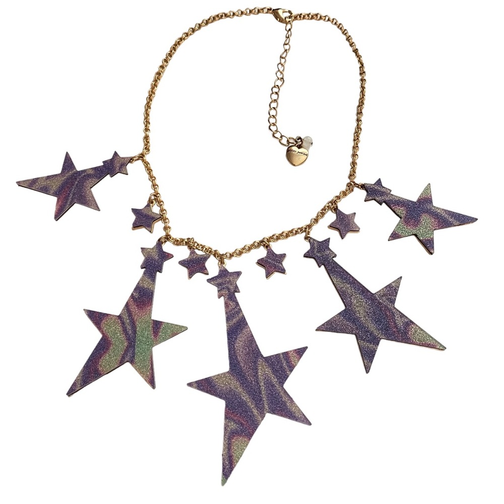 Zara reversible star necklace gold tone sparkle resin rare